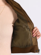 Padded cropped bomber jacket for women in red, beige, black, brown, dark yellow or green