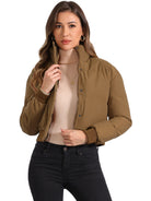 Padded cropped bomber jacket for women in red, beige, black, brown, dark yellow or green