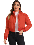 Padded cropped bomber jacket for women in red, beige, black, brown, dark yellow or green