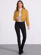 Padded cropped bomber jacket for women in red, beige, black, brown, dark yellow or green