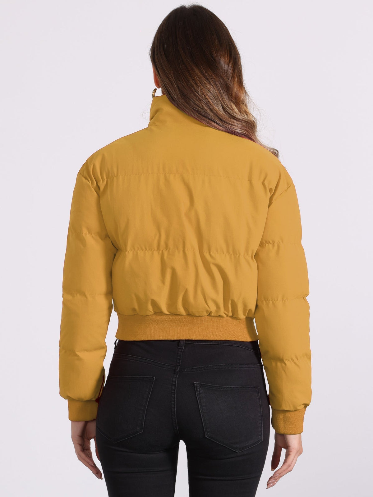 Padded cropped bomber jacket for women in red, beige, black, brown, dark yellow or green