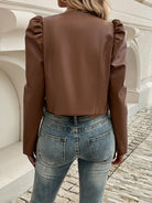 Cropped puff sleeve jacket for women in khaki, black or brown