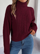 Cable knit turtleneck sweatshirt for women