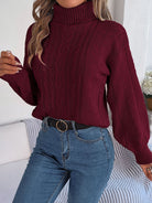 Cable knit turtleneck sweatshirt for women