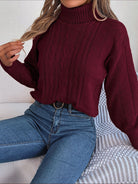 Cable knit turtleneck sweatshirt for women