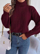 Cable knit turtleneck sweatshirt for women