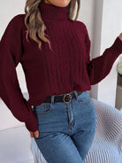 Cable knit turtleneck sweatshirt for women