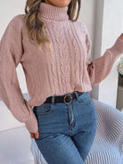 Cable knit turtleneck sweatshirt for women