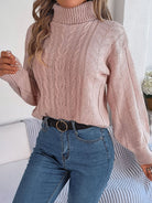 Cable knit turtleneck sweatshirt for women