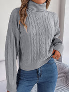 Cable knit turtleneck sweatshirt for women