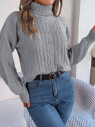 Cable knit turtleneck sweatshirt in grey for women