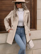 Fitted trench coat for women in khaki, apricot, black or bright red
