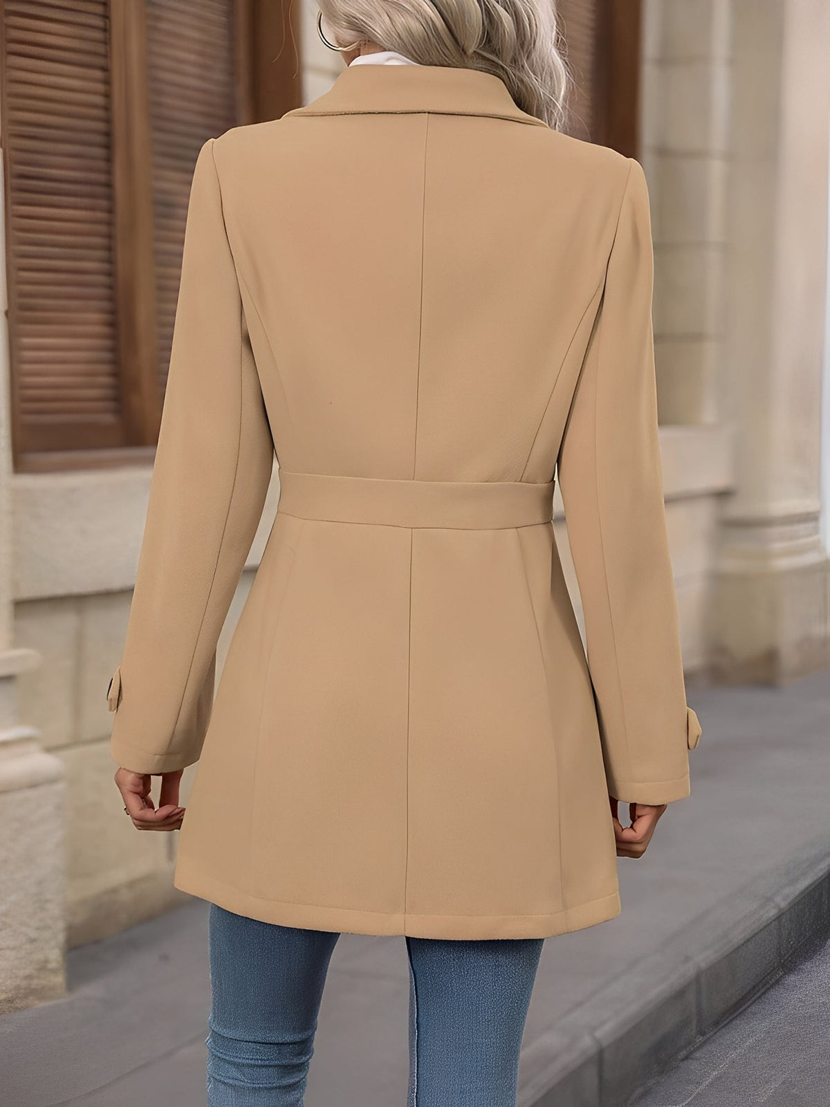 Fitted trench coat for women in khaki, apricot, black or bright red