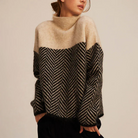 Herringbone turtleneck sweater in beige for women