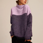 Herringbone turtleneck sweater in purple for women