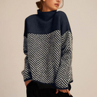 Herringbone turtleneck sweater in navy for women