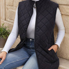 Black diamond quilted longline vest for women
