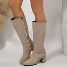 Suede-look block heel wide calf boots for women