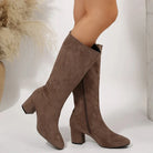 Suede-look block heel wide calf boots for women