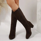 Suede-look block heel wide calf boots for women