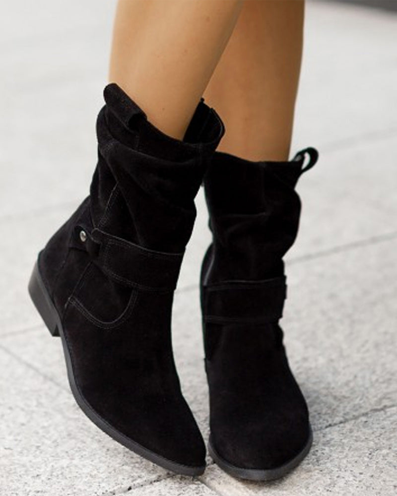 Slouchy pointed toe suede-look boots for women