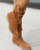Slouchy pointed toe suede-look boots for women