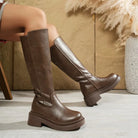 Chunky sole knee-high wide calf boots for women