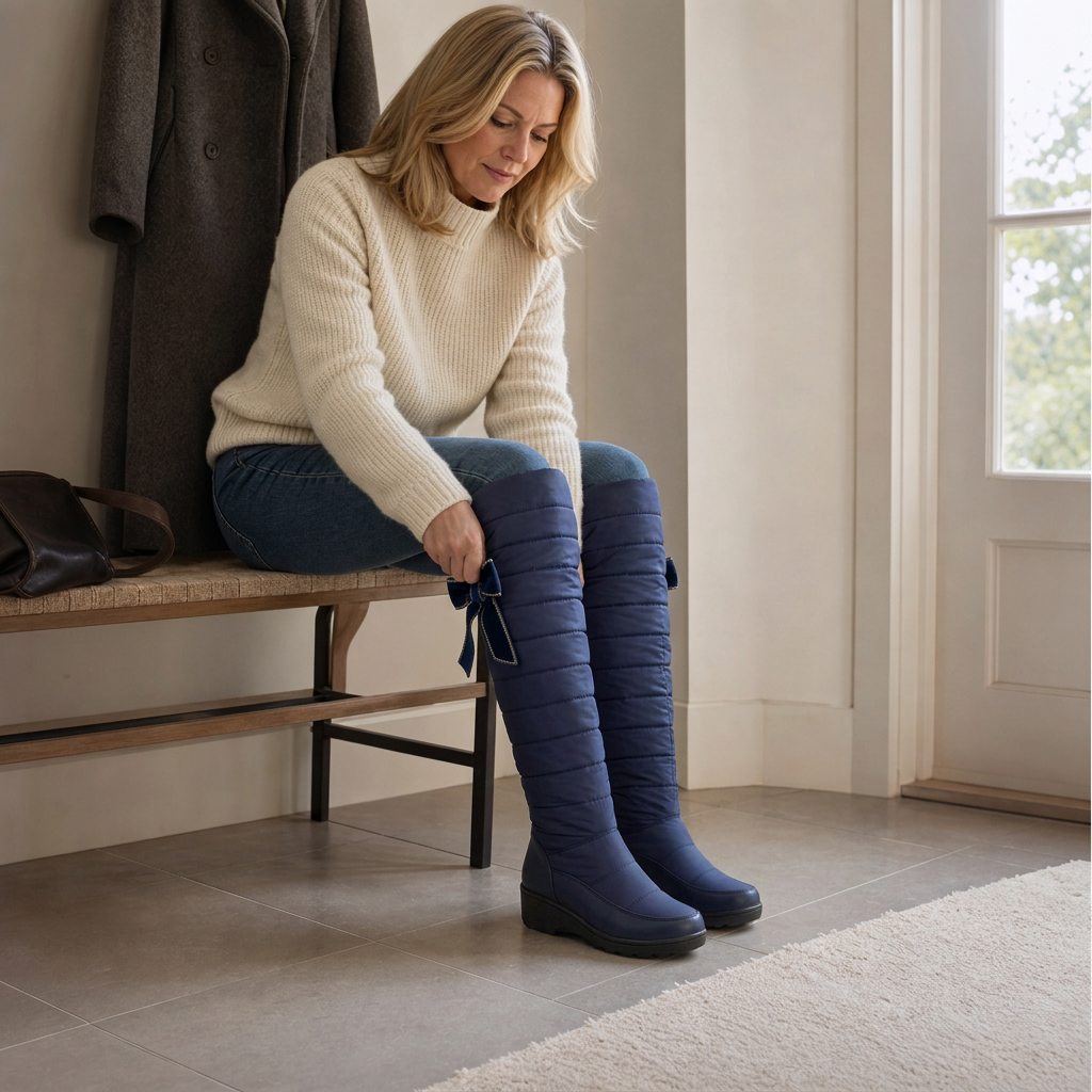 Waterproof quilted over-the-knee winter boots for women