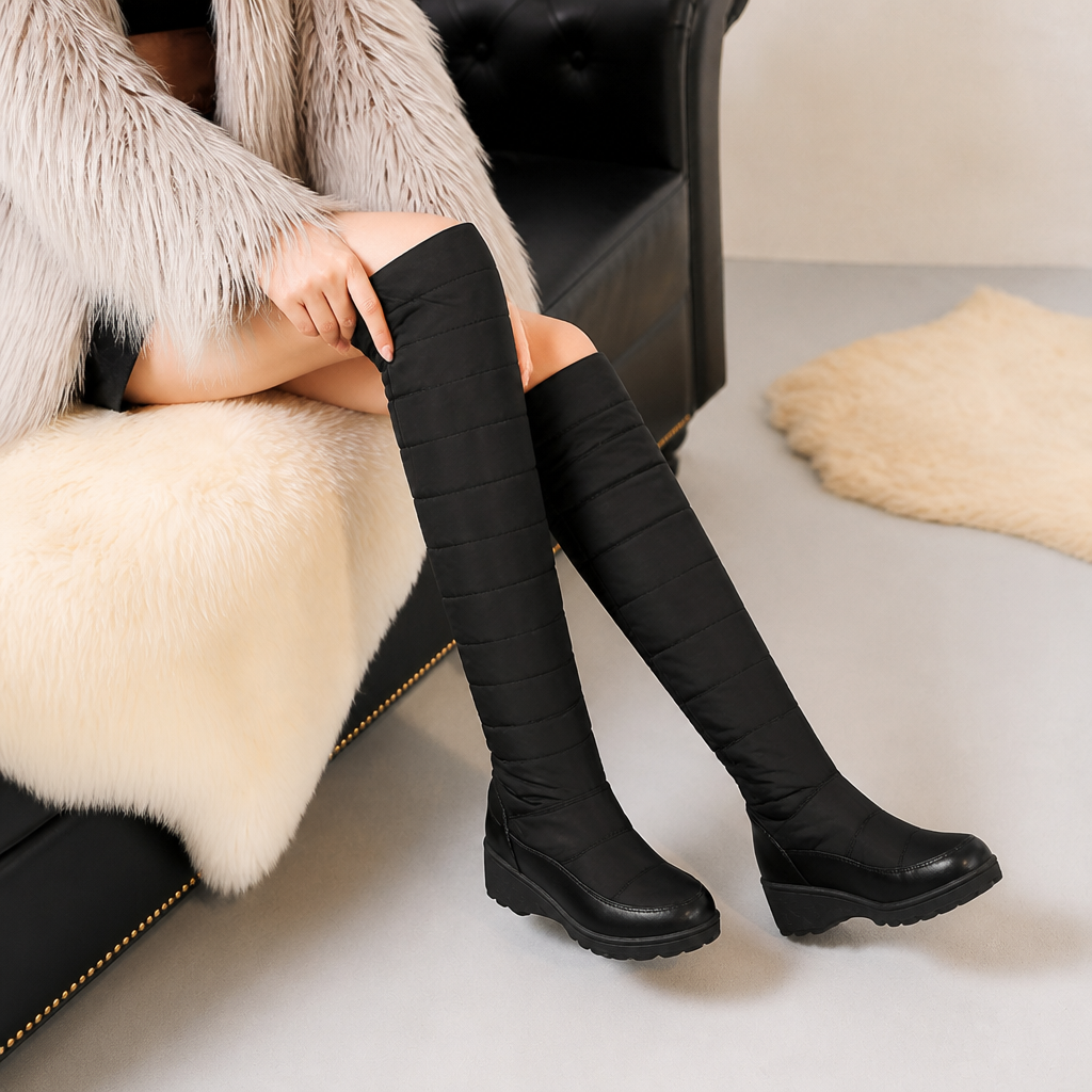 Waterproof quilted over-the-knee winter boots for women
