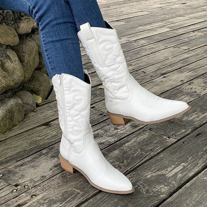 Metallic cowboy boots with side zip for women