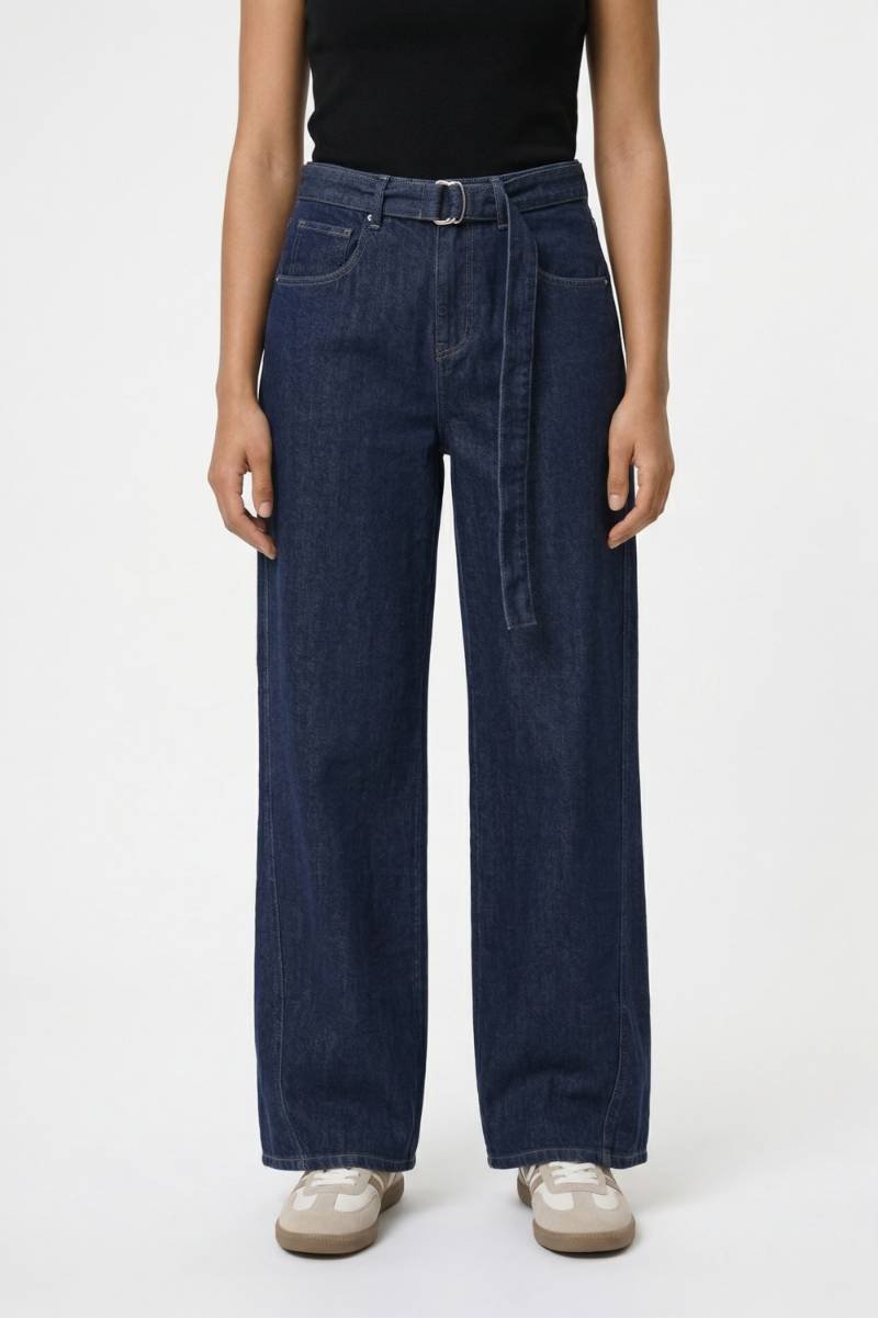 Belted wide leg jeans for women