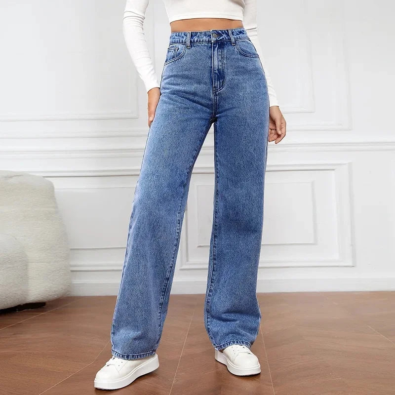 Baggy straight wide leg jeans for women