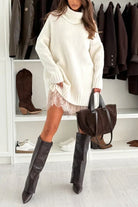 Lace hem oversized sweater dress for women