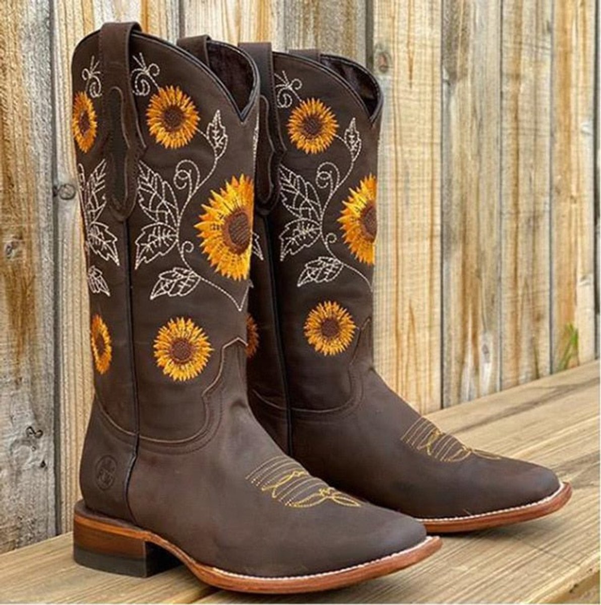 Sunflower embroidered cowboy boots for women