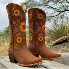 Sunflower embroidered cowboy boots for women