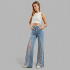 Pearl slit wide leg jeans for women