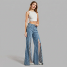 Pearl slit wide leg jeans for women