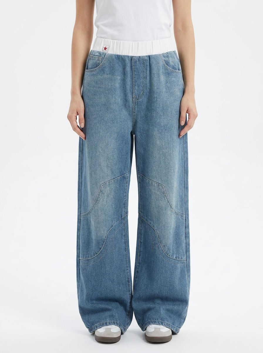 Elastic waist wide leg jeans for women