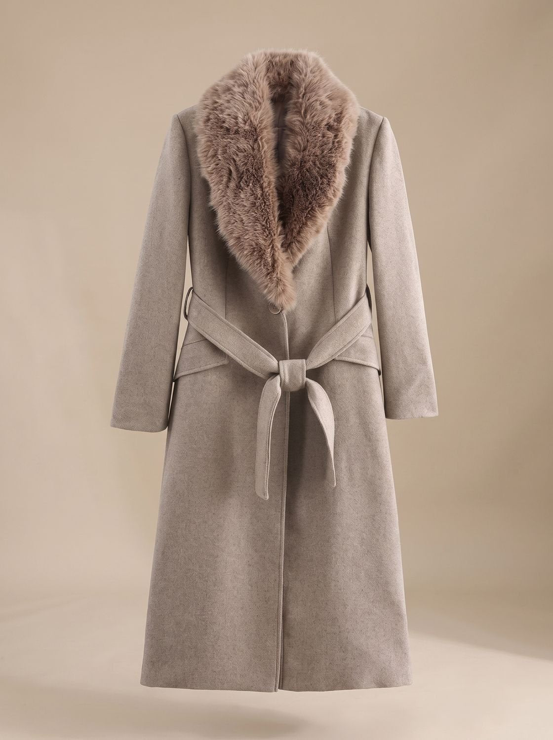 Faux fur longline belted coat for women