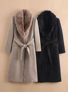 Faux fur longline belted coat for women