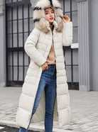 Long hooded puffer belted coat for women