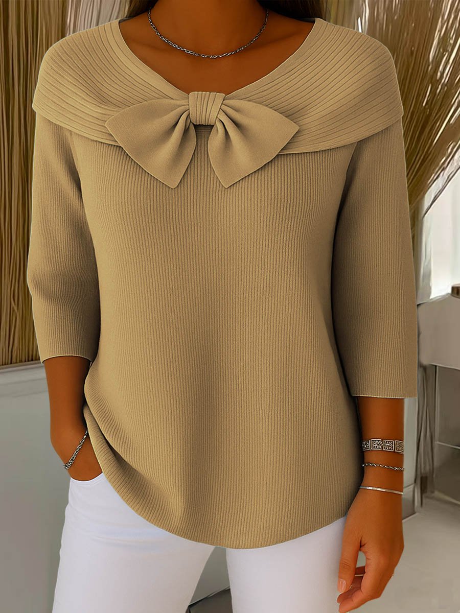 Bow-detail ribbed knitted sweater for women