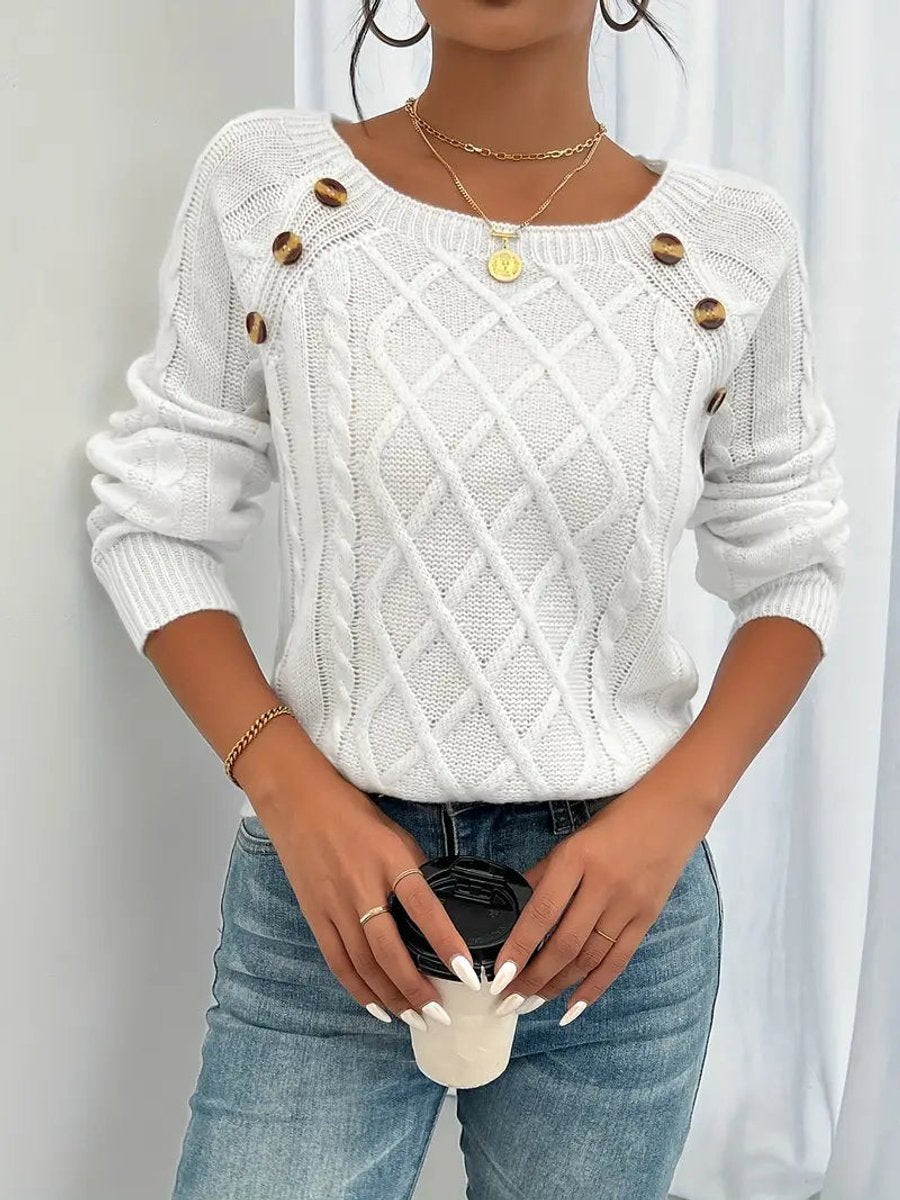 Cable knitted sweater with button detail for women