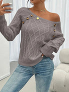 Cable knitted sweater with button detail for women