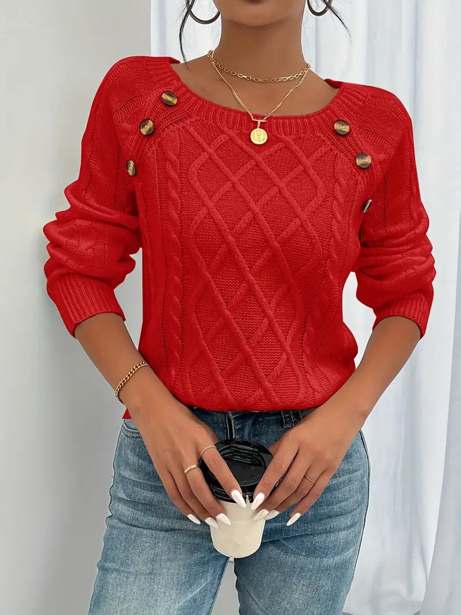 Cable knitted sweater with button detail for women