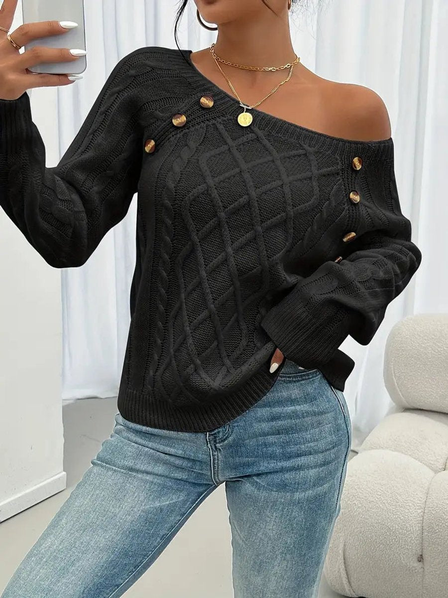 Cable knitted sweater with button detail for women