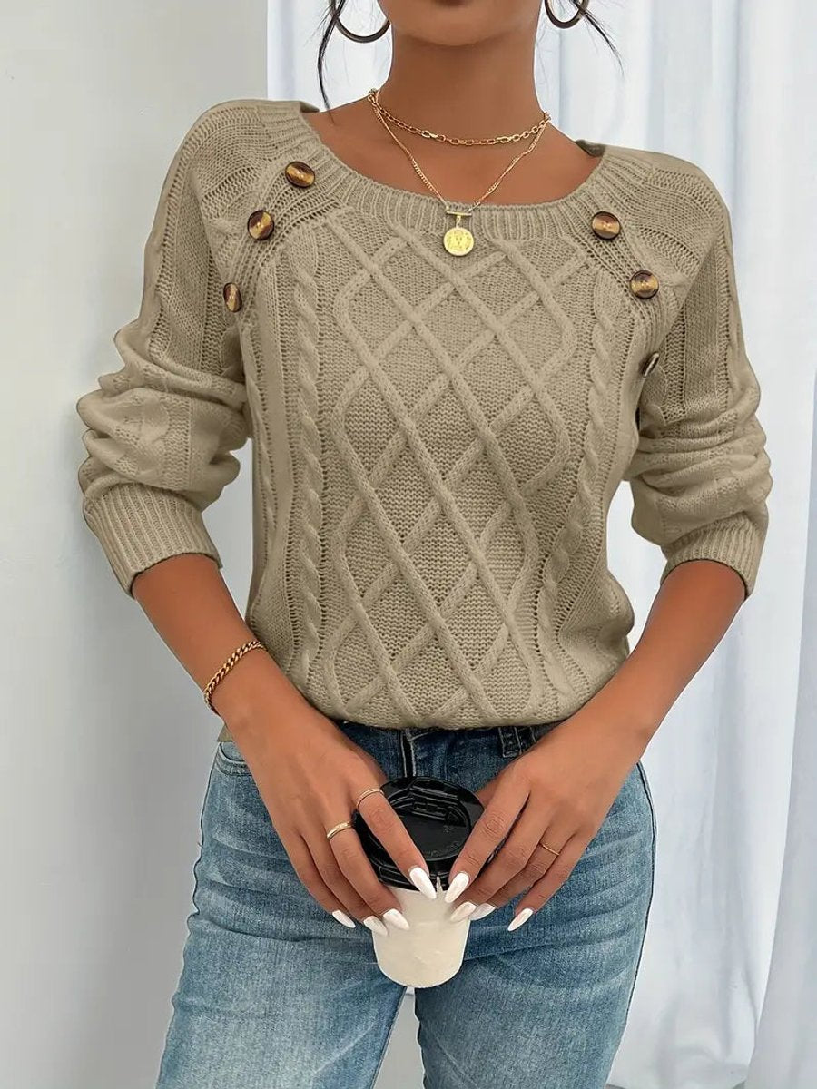 Cable knitted sweater with button detail for women