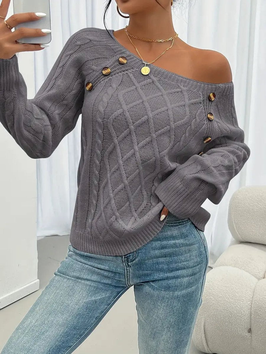 Cable knitted sweater with button detail for women
