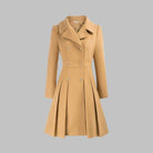 Double-breasted pleated peplum coat for women