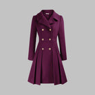 Double-breasted pleated peplum coat for women